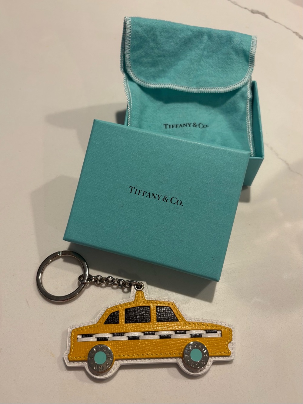Tiffany & Co. Yellow Taxi Leather Key & Card Holder with Turquoise Wheels